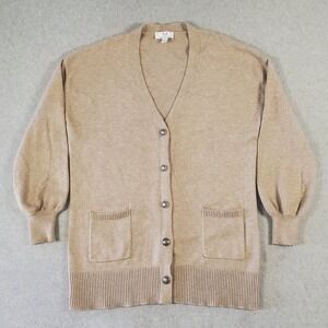 Magaschoni Cardigan Sweater Tan Beige Women's‎ XL V-Neck Knit Button Up Pockets